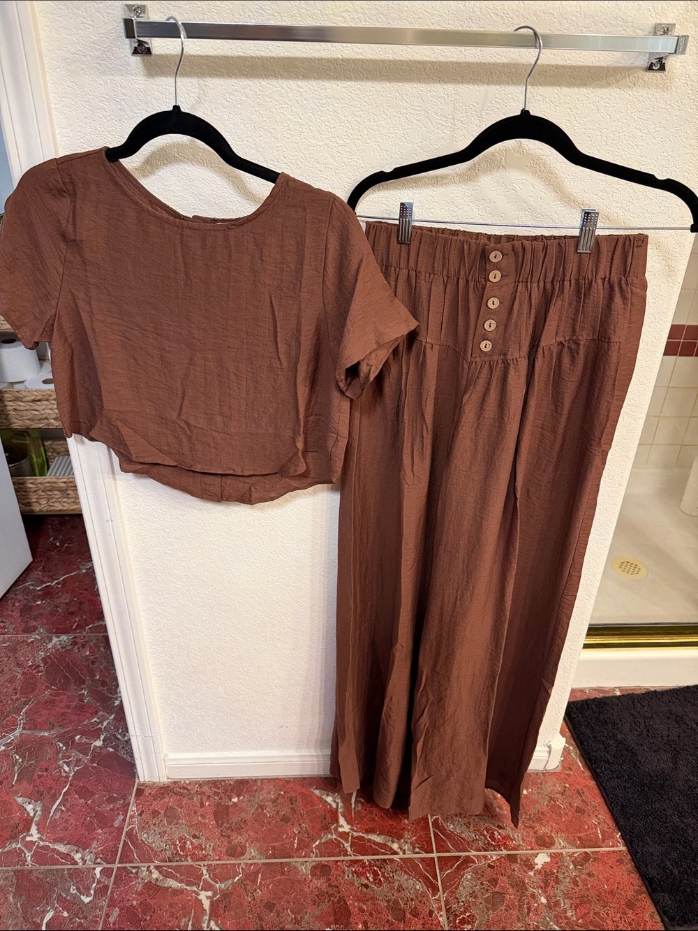 Wide-Leg Two-Piece Set — Brown